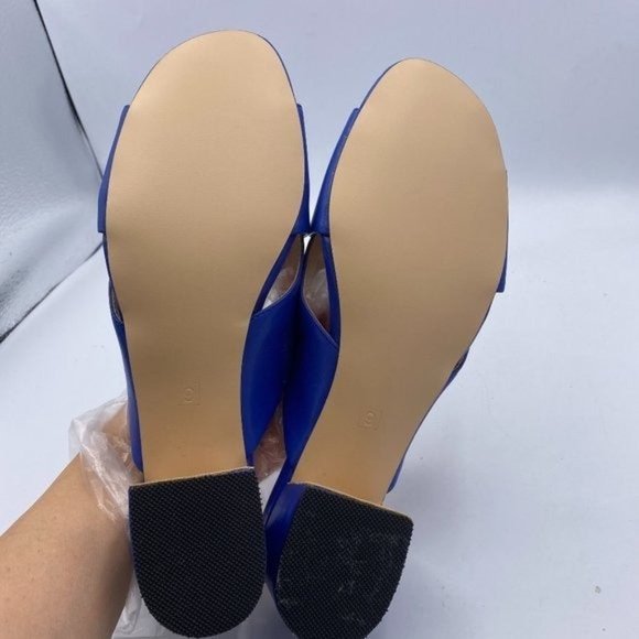 YDN Blue Cross Strap Block Heel Mules - Picture 9 of 11